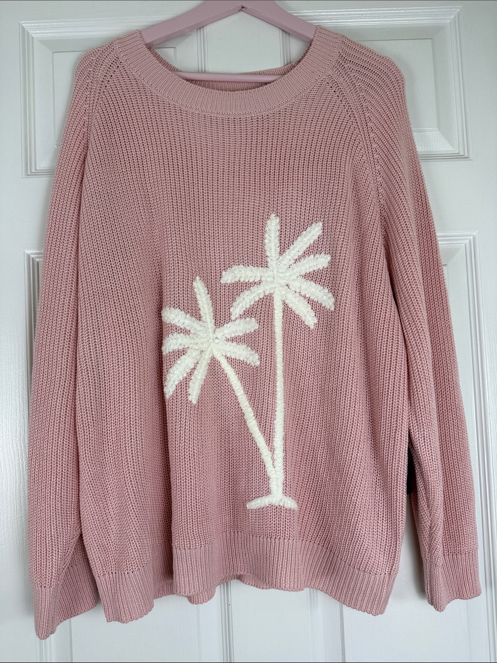 NWT Caribbean Joe Soft Pink Embroidered Palm Tree Summer Sweater 1X